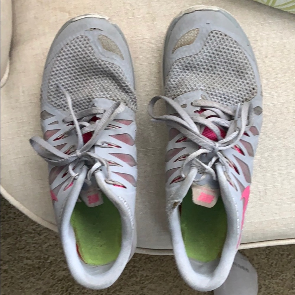 Gray and pink nike sneakers
